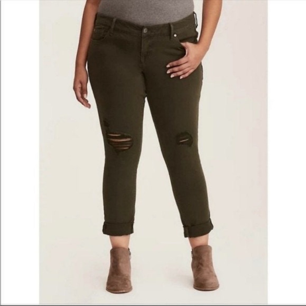 Torrid Boyfriend Olive Green Distressed Jeans Size 16 Regular